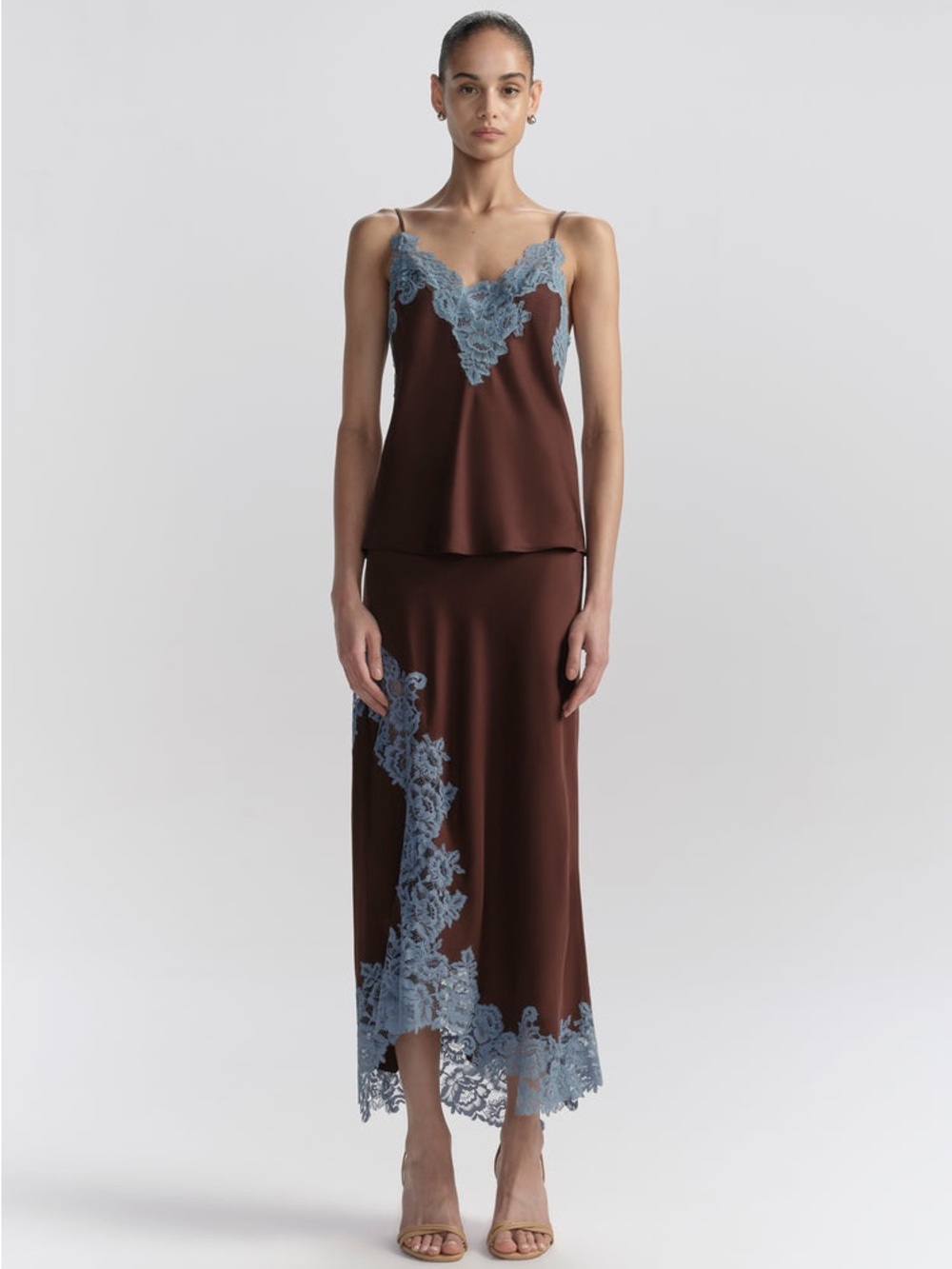 ALC Olivia Satin and Lace Skirt in Ganache
